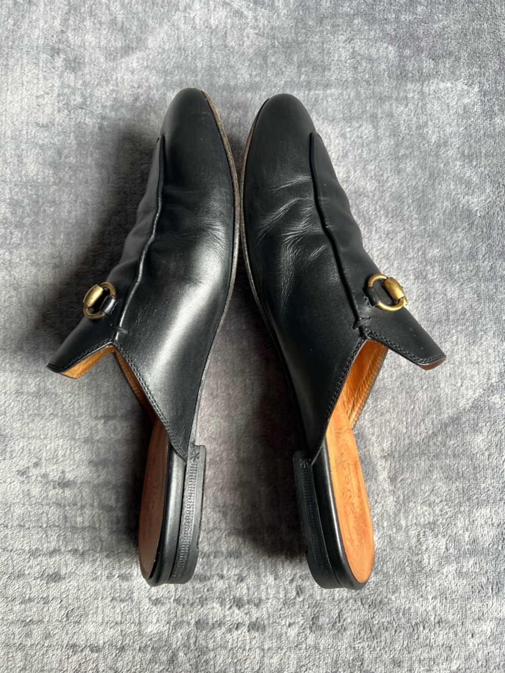 GUCCI Princetown Leather Horsebit Loafer Mules Sz 37 Black Italy Made - Picture 12 of 13